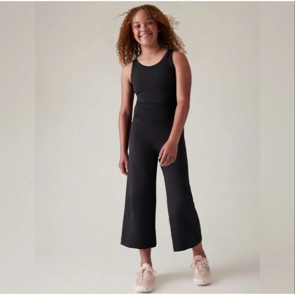 Athleta stash your treasures black wide leg jumpsuit girls 8/10